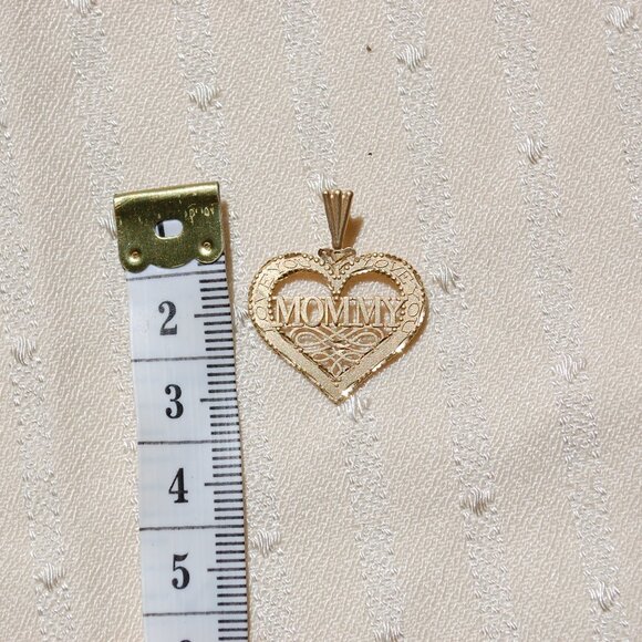Genuine 14K Yellow Gold LOVE YOU MOMMY Heart Charm Pendant - Picture 4 of 7